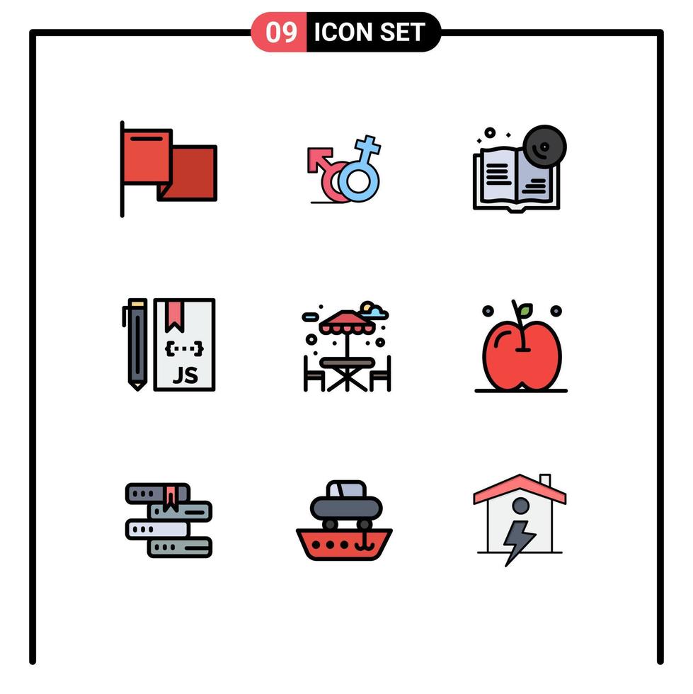 piktogram uppsättning av 9 enkel fylld linje platt färger av vatten programmering bokmärke utveckling kodning redigerbar vektor design element
