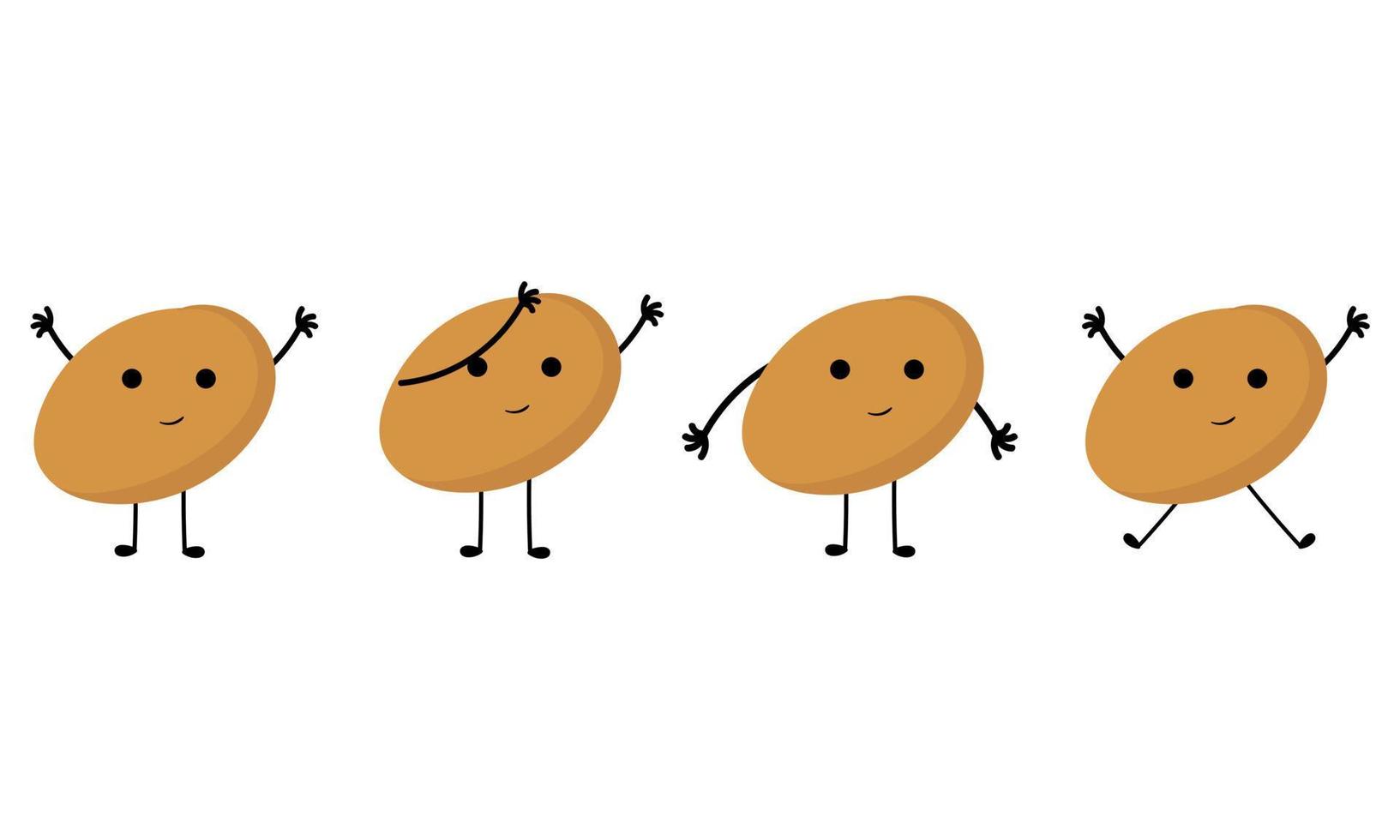 en samling av illustrationer av potatisar med glad ansikten vektor