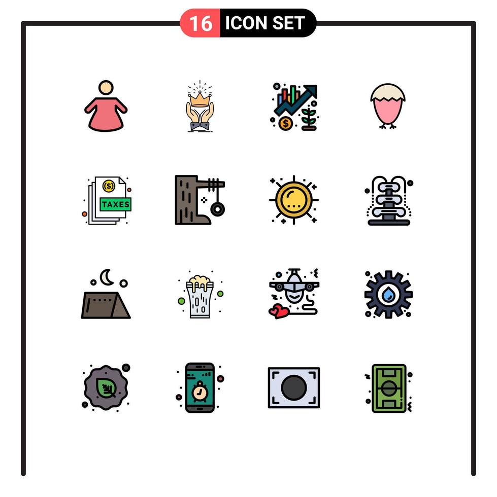 Aktienvektor-Icon-Pack mit 16 Zeilenzeichen und Symbolen für Dokumentnahrungsmittelwachstum, Eiervogel, editierbare kreative Vektordesign-Elemente vektor