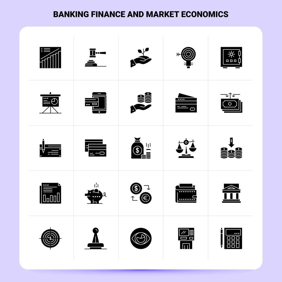 solide 25 Banken Finanzen und Marktwirtschaft Icon Set Vektor Glyphe Stil Design schwarze Icons Set Web und mobile Geschäftsideen Design Vektor Illustration