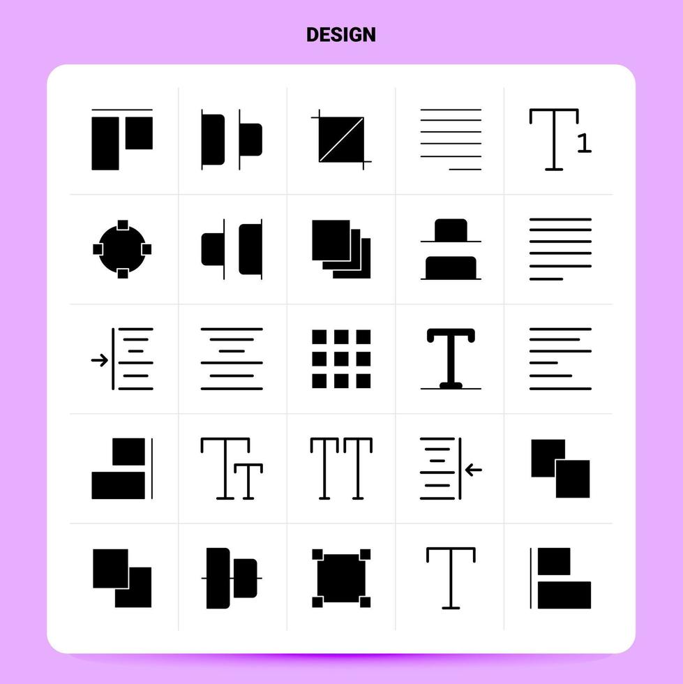 solide 25 Design Icon Set Vektor Glyphe Stil Design schwarze Icons Set Web und mobile Geschäftsideen Design Vektor Illustration