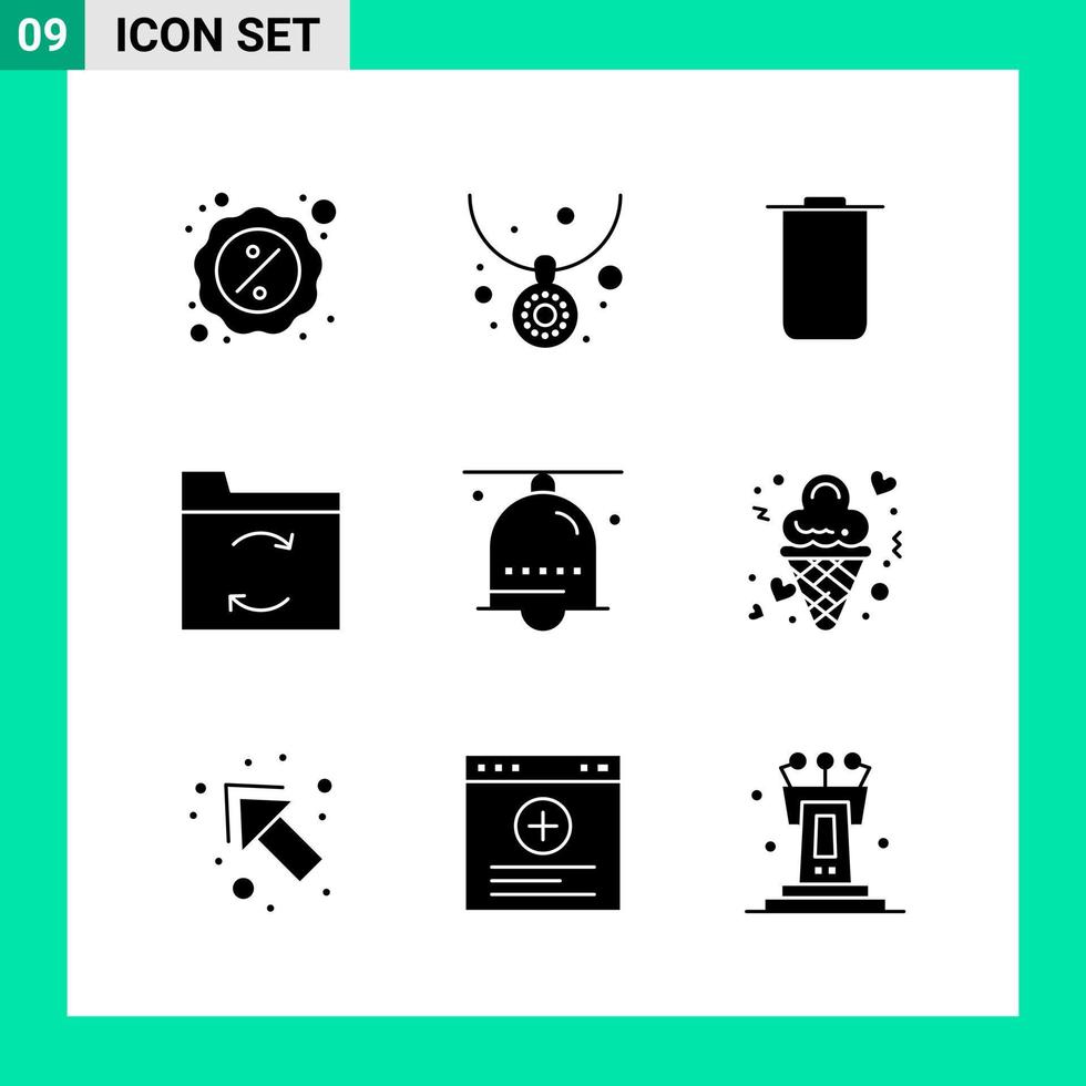 packa av 9 fast stil ikon uppsättning glyf symboler för skriva ut kreativ tecken isolerat på vit bakgrund 9 ikon uppsättning vektor