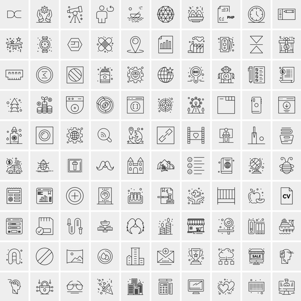 packa av 100 universell linje ikoner för mobil och webb vektor