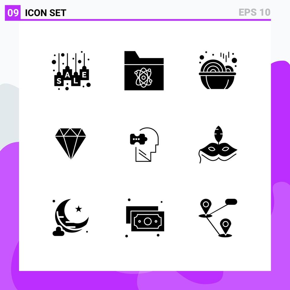 universelle Symbolsymbole Gruppe von 9 modernen soliden Glyphen der Logik Schmuckraum Juwel Jahr editierbare Vektordesign-Elemente vektor