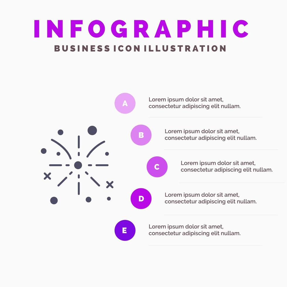 Feuerwerk Feuer Ostern Urlaub solide Symbol Infografiken 5 Schritte Präsentationshintergrund vektor
