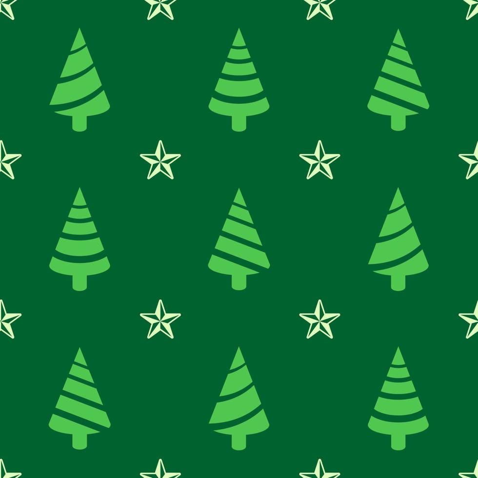 weihnachten nahtloses muster. grün gefärbte Weihnachtsbaumsymbole und Sterne auf dunkelgrünem Hintergrund. weihnachtliche Textur vektor