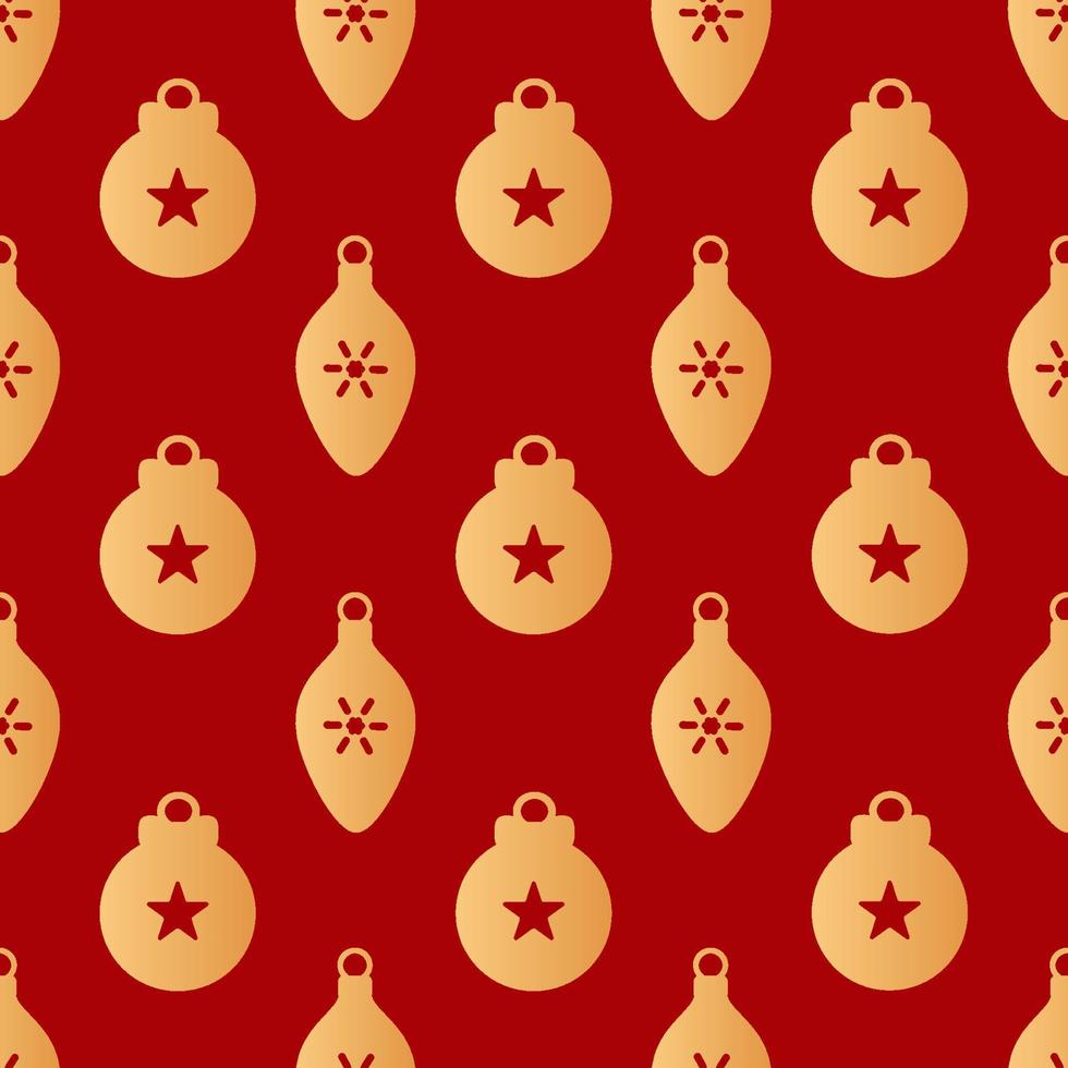 weihnachten nahtloses muster. goldfarbene Weihnachtskugeln mit Schneeflocken und Sternen auf rotem Hintergrund. weihnachtliche Textur vektor