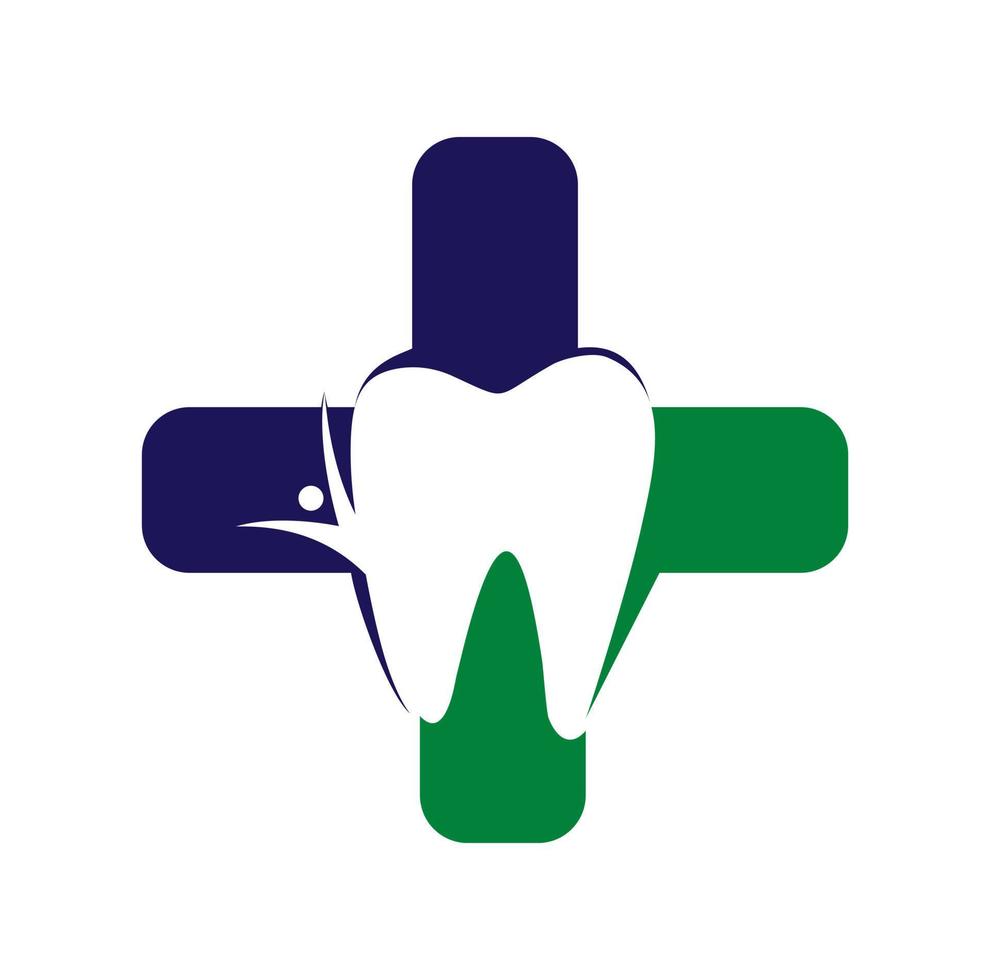 Zahnlogo mit Kreuzsymbol. Zahndesign-Vektorvorlage für das Zahnlogo. Dental-Logo-Symbol isoliert auf weißem Hintergrund. vektor