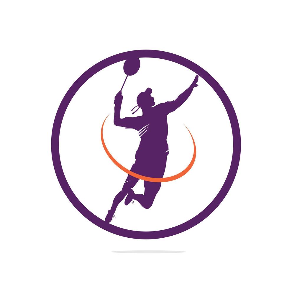 moderner leidenschaftlicher Badmintonspieler im Action-Logo - leidenschaftlicher Siegmoment-Smash. abstrakter professioneller junger badmintonsportler in leidenschaftlicher pose. vektor