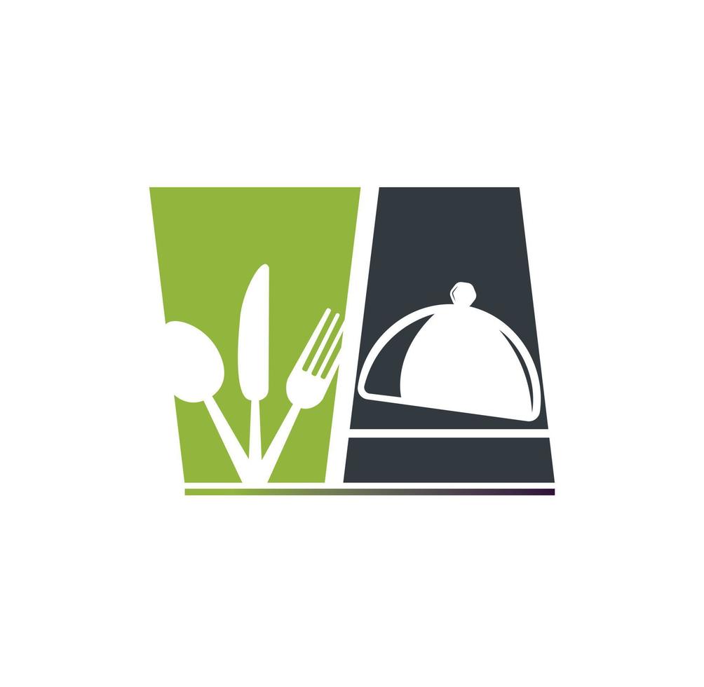 Logo-Vorlage für frische Lebensmittel. Food-Logo mit Löffel, Messer und Gabel. Logo-Vorlagenvektor für gesunde Lebensmittel vektor