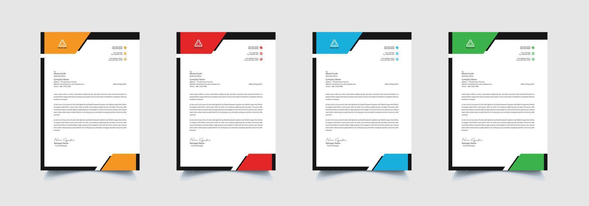 kreativ och professionell företags- företag företag brev mall design med Färg variation bunt vektor