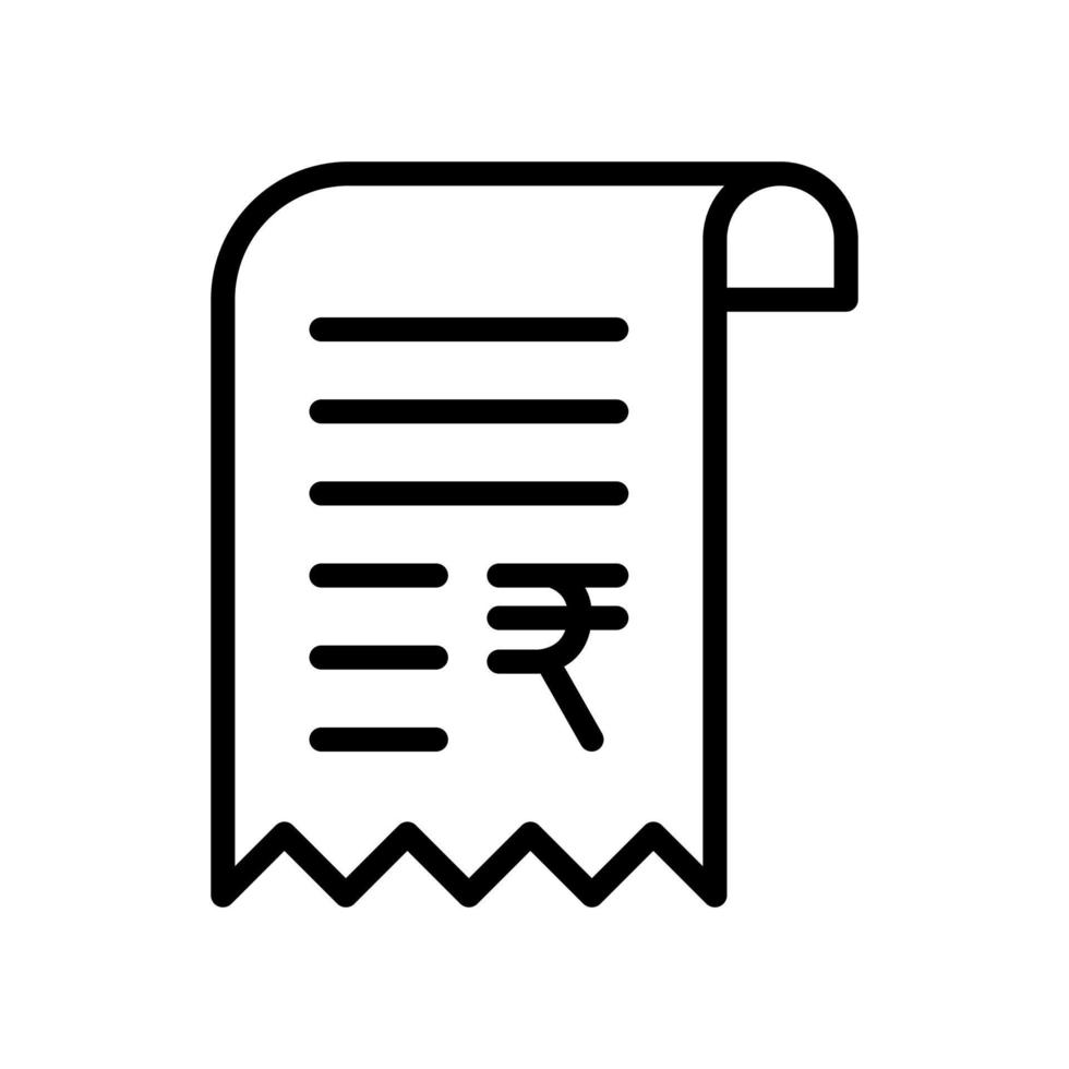 räkningen, faktura, betalning mottagande med indisk rupee symbol ikon i linje stil design isolerat på vit bakgrund. redigerbar stroke. vektor