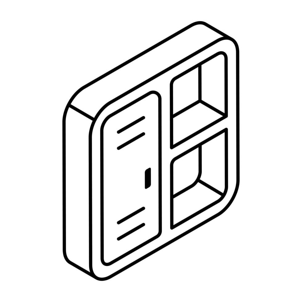 Eine Ikone des Bücherregals in flachem isometrischem Design, das zum sofortigen Download verfügbar ist vektor