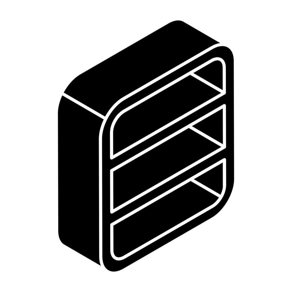 Eine Ikone des Bücherregals in flachem isometrischem Design, das zum sofortigen Download verfügbar ist vektor
