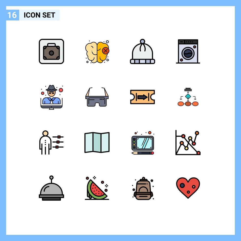 16 tematiska vektor platt Färg fylld rader och redigerbar symboler av brottslighet man stickat hacker maskin redigerbar kreativ vektor design element
