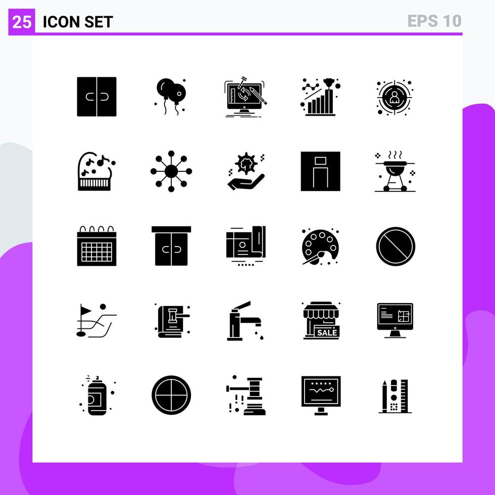 moderner satz von 25 soliden glyphen und symbolen wie seo erreichen das projektziel erreichen bearbeitbare vektordesignelemente vektor