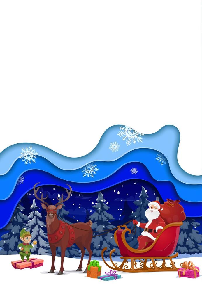 weihnachtspapier schnitt banner cartoon santa auf schlitten vektor