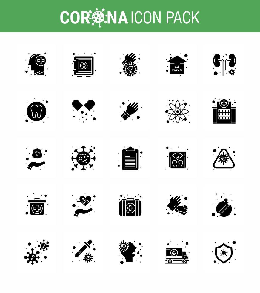 25 solide Glyphen-Coronavirus-Epidemie-Icon-Pack saugen als Krankheits-Quarantäne-Sicherheitsbox-Ereignisvirus Viren-Coronavirus 2019nov-Krankheitsvektor-Designelemente vektor