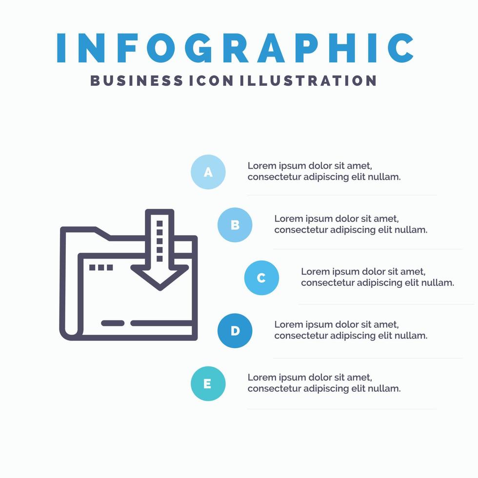 Ordner herunterladen Berechnung Pfeil blau Infografiken Vorlage 5 Schritte Vektorlinie Symbol Vorlage vektor