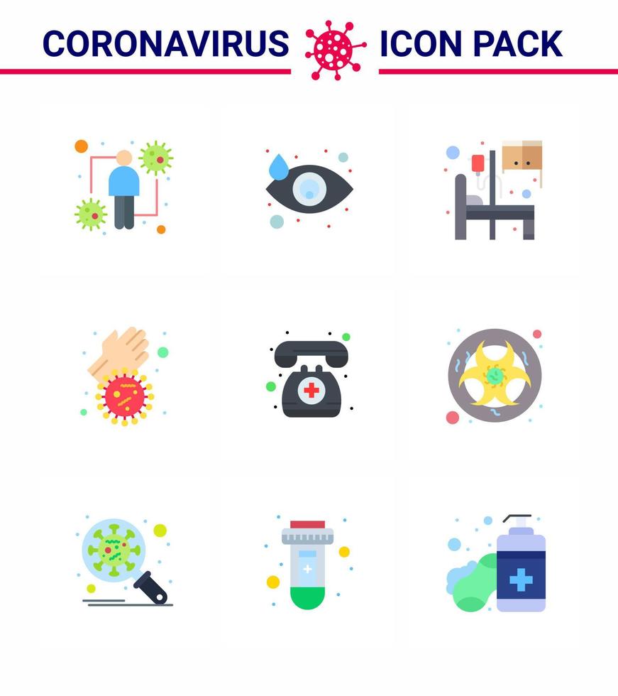 coronavirus medvetenhet ikoner 9 platt Färg ikon korona virus influensa relaterad sådan som läkare på ring upp covid riva smutsig händer rum viral coronavirus 2019 nov sjukdom vektor design element