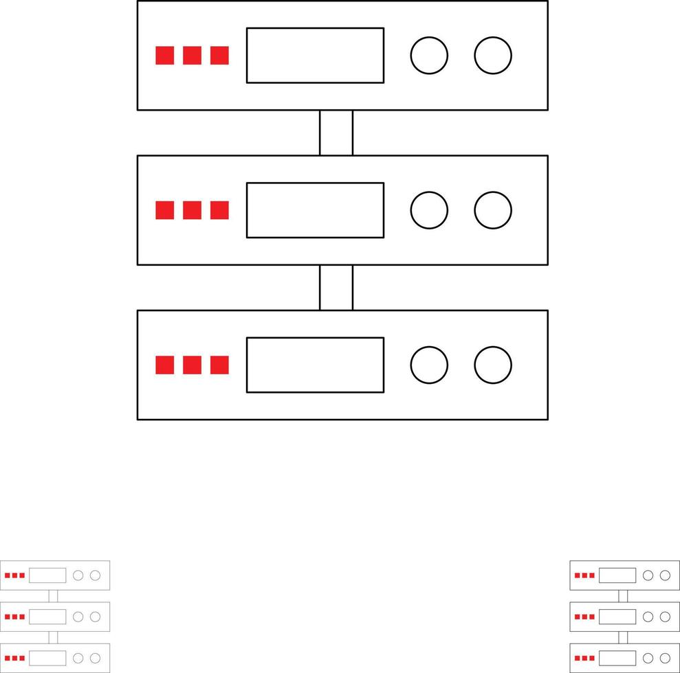 Server-Datenspeicher-Cloud-Dateien fetter und dünner Symbolsatz mit schwarzen Linien vektor