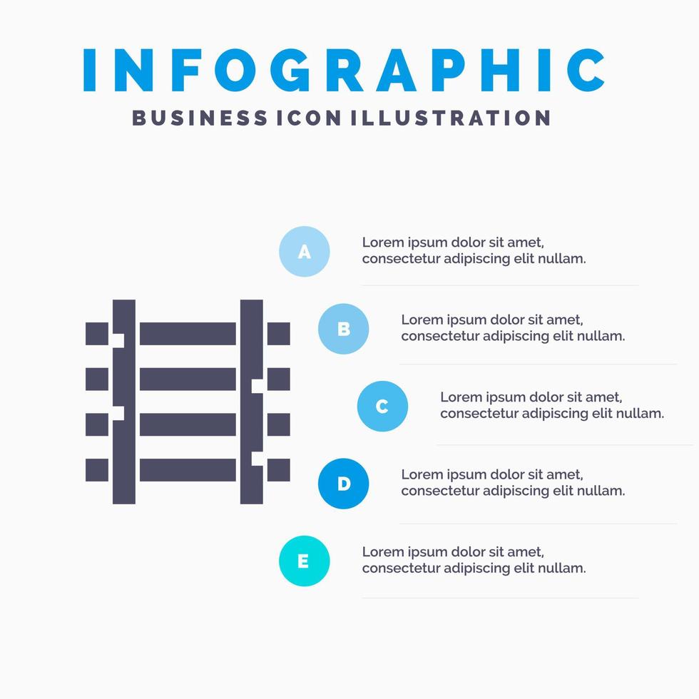 Bahnhöfe Zugtransport festes Symbol Infografiken 5 Schritte Präsentationshintergrund vektor