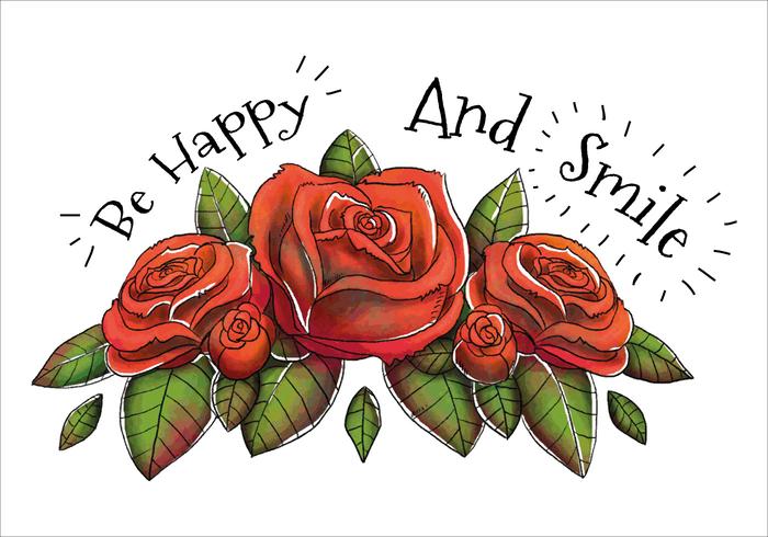 Netter Blumenstrauß Rote Rosen und glücklich Zitat vektor