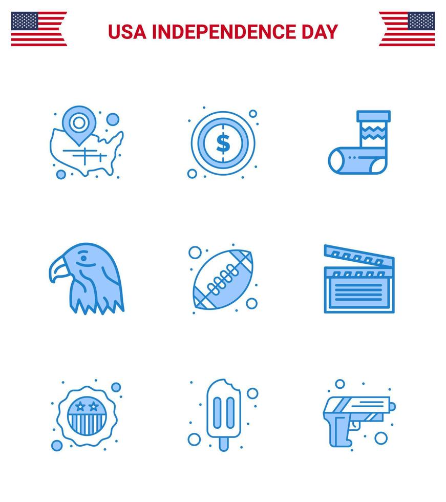 9 USA blå tecken oberoende dag firande symboler av boll Örn tecken fågel gåva redigerbar USA dag vektor design element