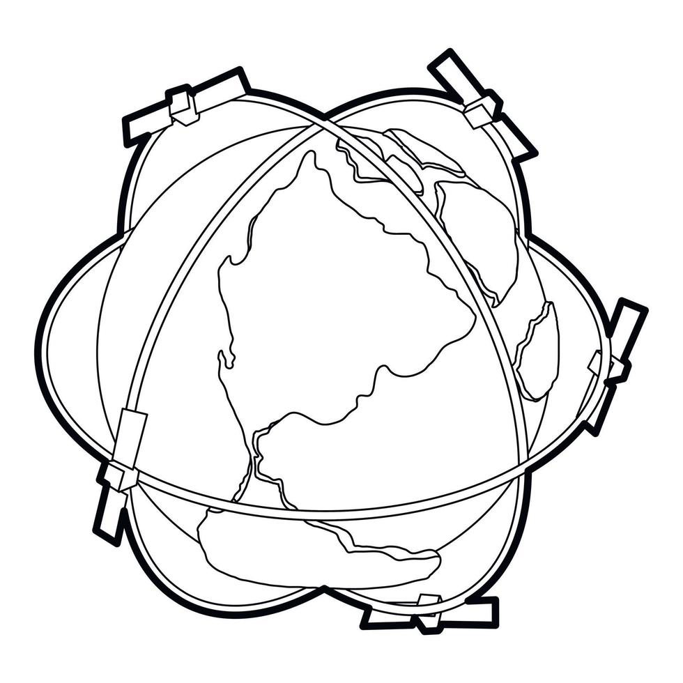 Satellitensystem um das Erdsymbol, Umrissstil vektor