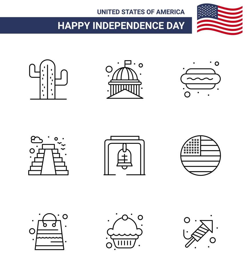 9 usa Line Pack von Independence Day Zeichen und Symbolen von Alert Landmark White Building Hot i editierbare usa Day Vektordesign-Elemente vektor