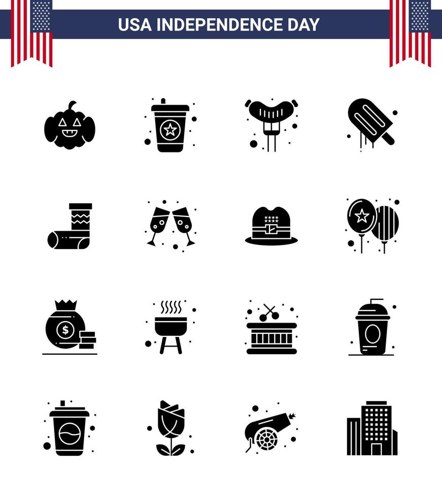 Stock Vector Icon Pack von American Day 16 Solid Glyph Zeichen und Symbole für Bierfest Wurst Weihnachten Usa editierbare Usa Day Vektor Design Elemente