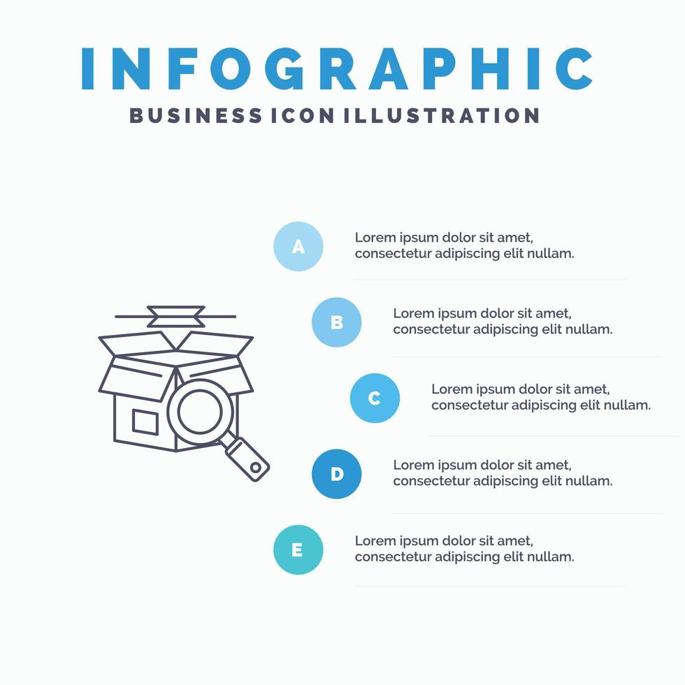 låda Sök uppkopplad Sök e handla linje ikon med 5 steg presentation infographics bakgrund vektor