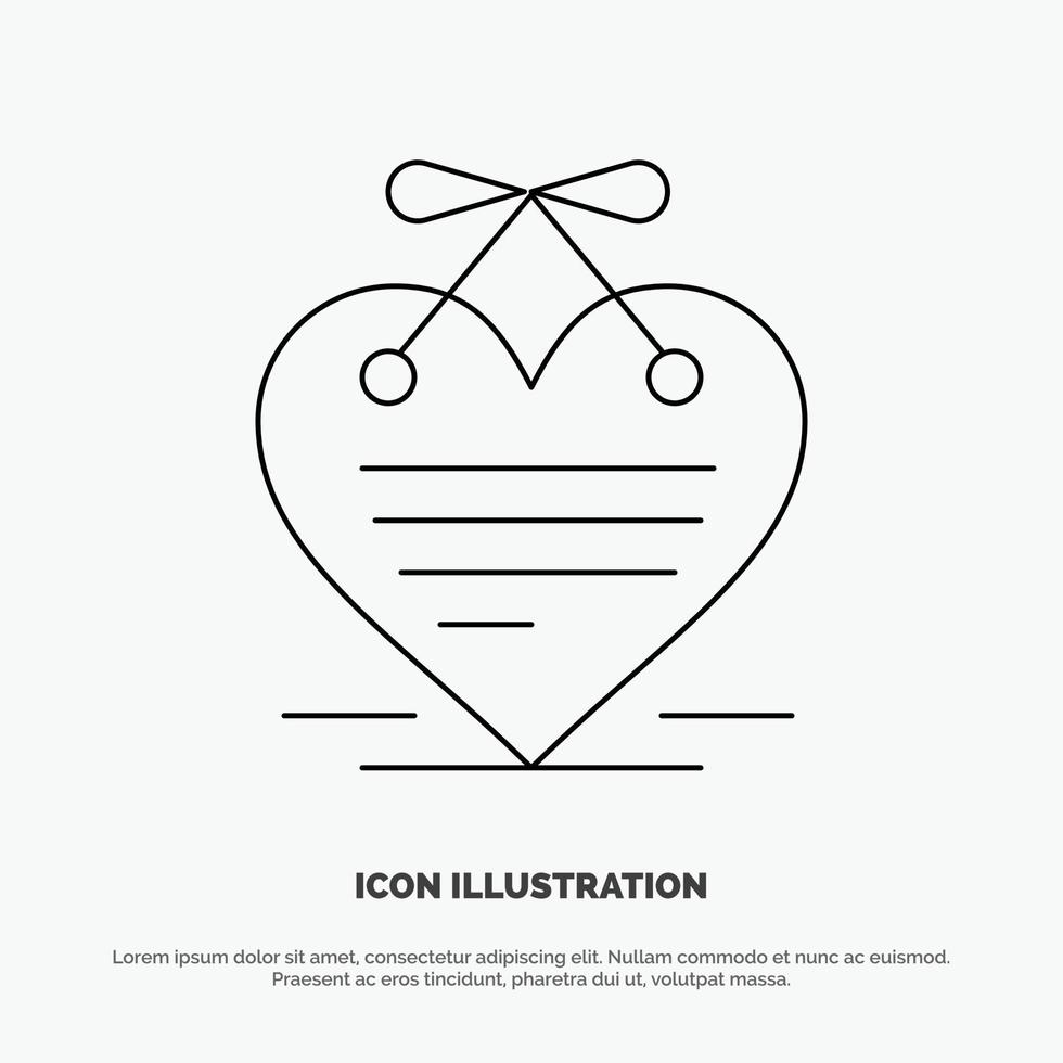 hjärta hängande hjärta kalender kärlek brev linje ikon vektor