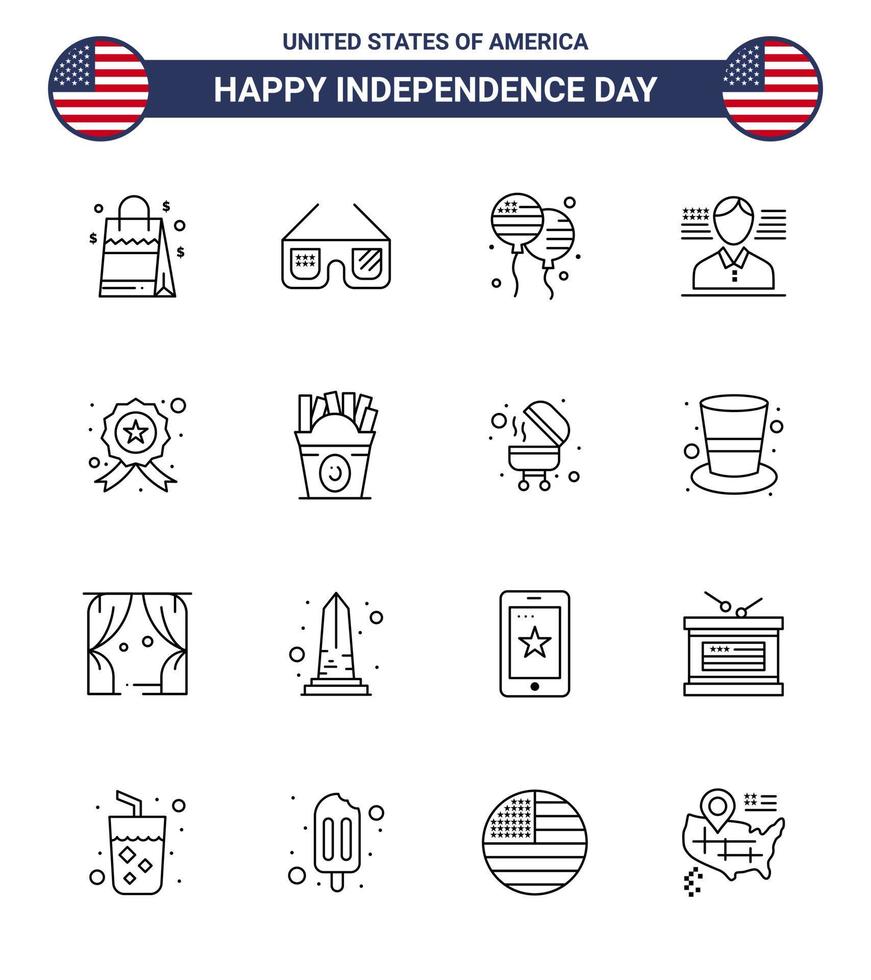 16 linje tecken för USA oberoende dag stjärna bricka bloon flagga man redigerbar USA dag vektor design element