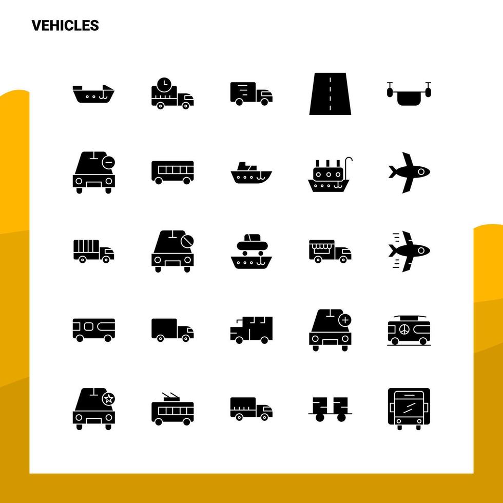 25 Fahrzeuge Icon-Set solide Glyphen-Icon-Vektor-Illustrationsvorlage für Web- und mobile Ideen für Unternehmen vektor