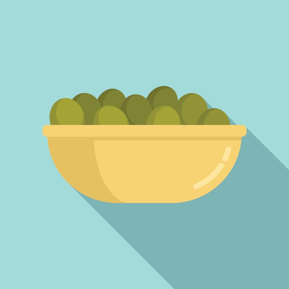 grekland mat oliv skål ikon, platt stil vektor