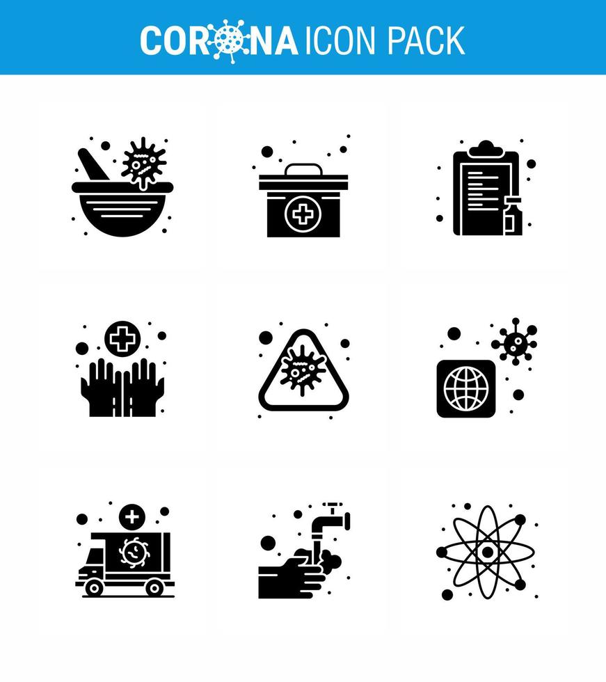 9 Solid Glyph Black Virus Corona Icon Pack wie Alert Medical Drug Hygiene Paper Virus Coronavirus 2019nov Disease Vector Design Elements
