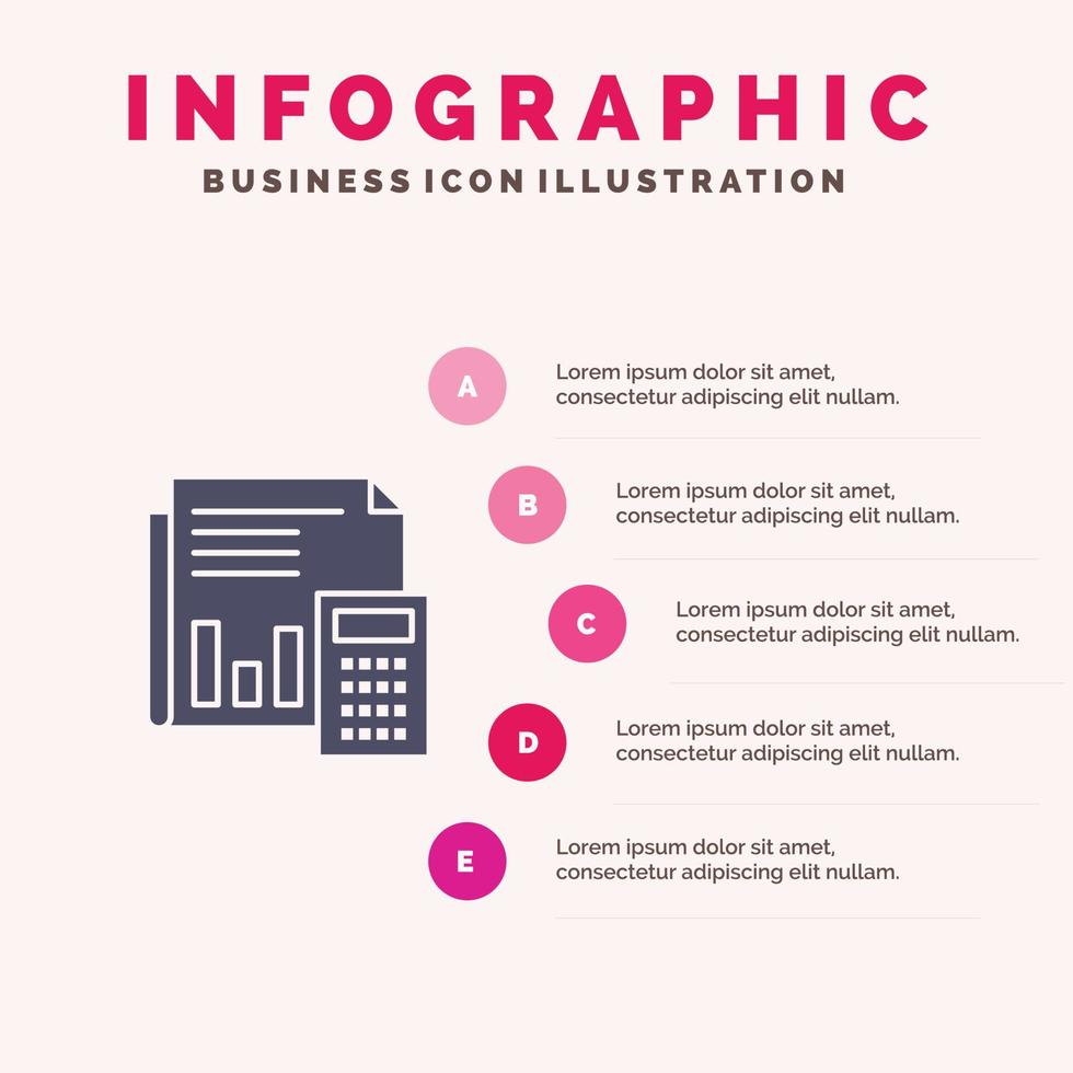 Audit Accounting Banking Budget Geschäftsberechnung Finanzbericht solides Symbol Infografiken 5 Schritte Präsentationshintergrund vektor