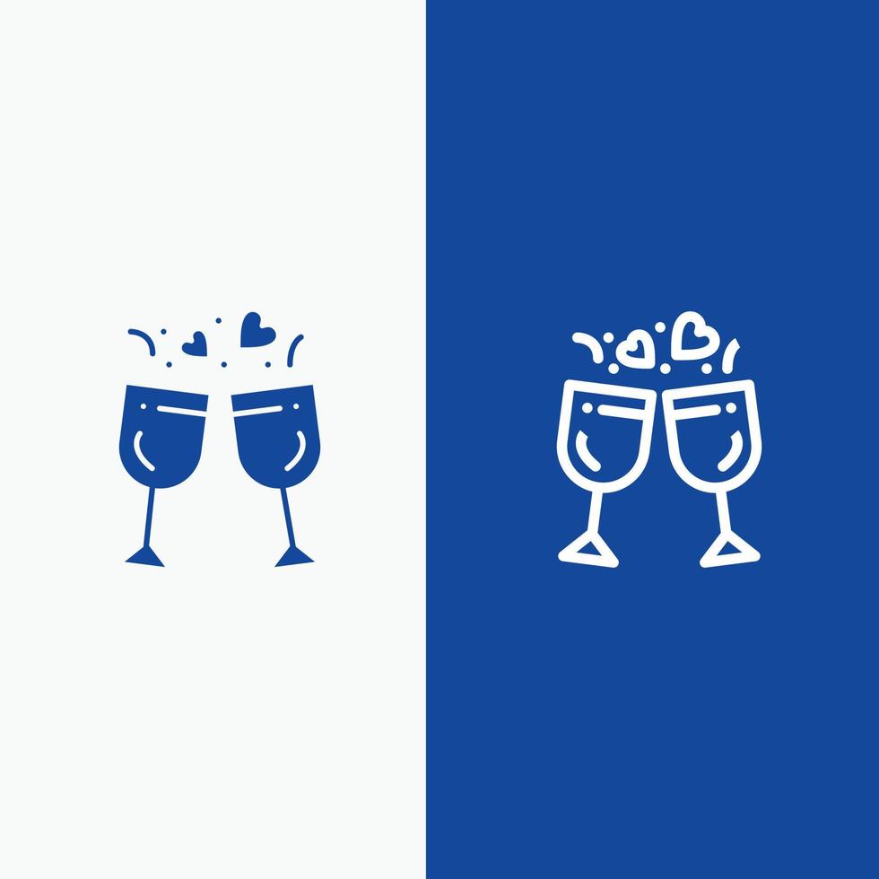 Glas Liebesgetränk Hochzeit Linie und Glyphe festes Symbol blaues Banner Linie und Glyphe festes Symbol blaues Banner vektor