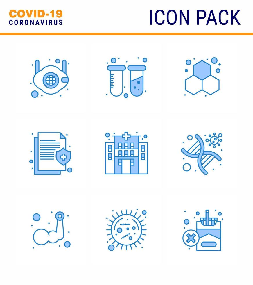 covid19 symbolsatz für infografik 9 blaues paket wie schutzlabor informationswissenschaft virales coronavirus 2019nov krankheitsvektor designelemente vektor