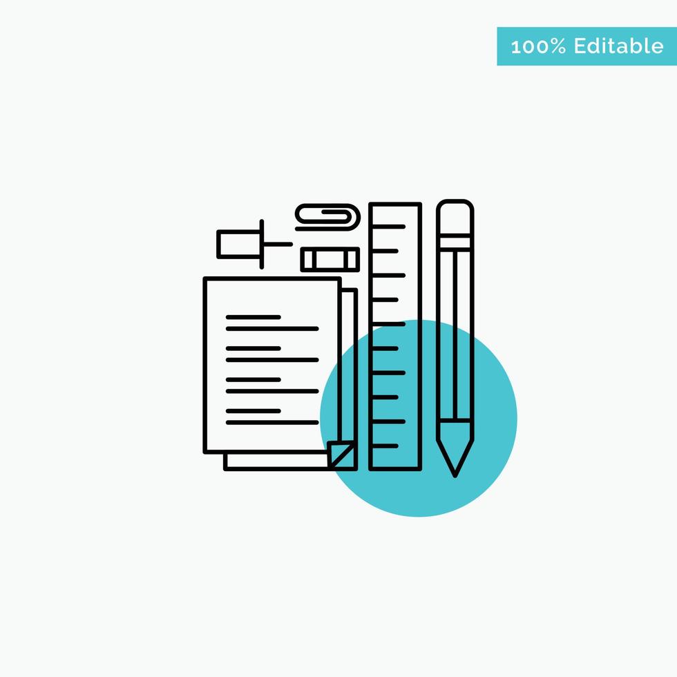 stationär penna penna anteckningsblock stift turkos markera cirkel punkt vektor ikon