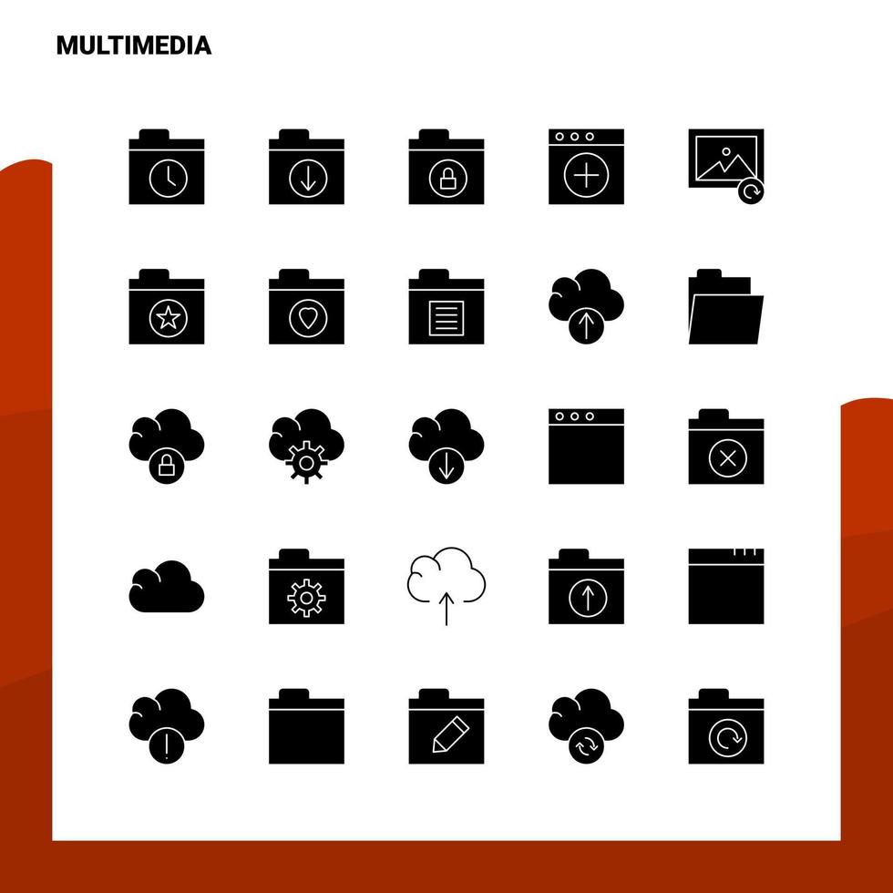 25 Multimedia-Icon-Set solide Glyphen-Icon-Vektor-Illustrationsvorlage für Web- und mobile Ideen für Unternehmen vektor