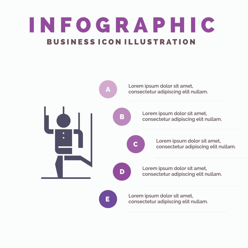 Befehlssteuerung Mensch manipulieren Manipulation festes Symbol Infografiken 5 Schritte Präsentationshintergrund vektor