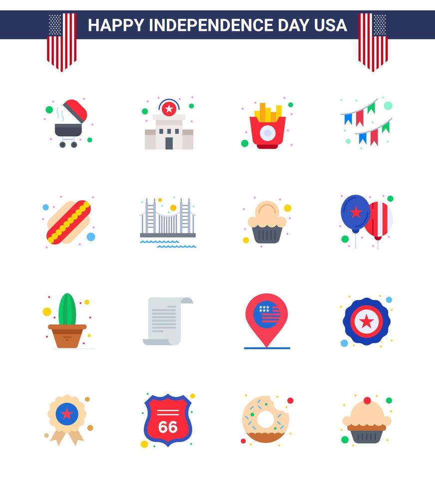 uppsättning av 16 USA dag ikoner amerikan symboler oberoende dag tecken för varmkorv krans mat fest buntings redigerbar USA dag vektor design element