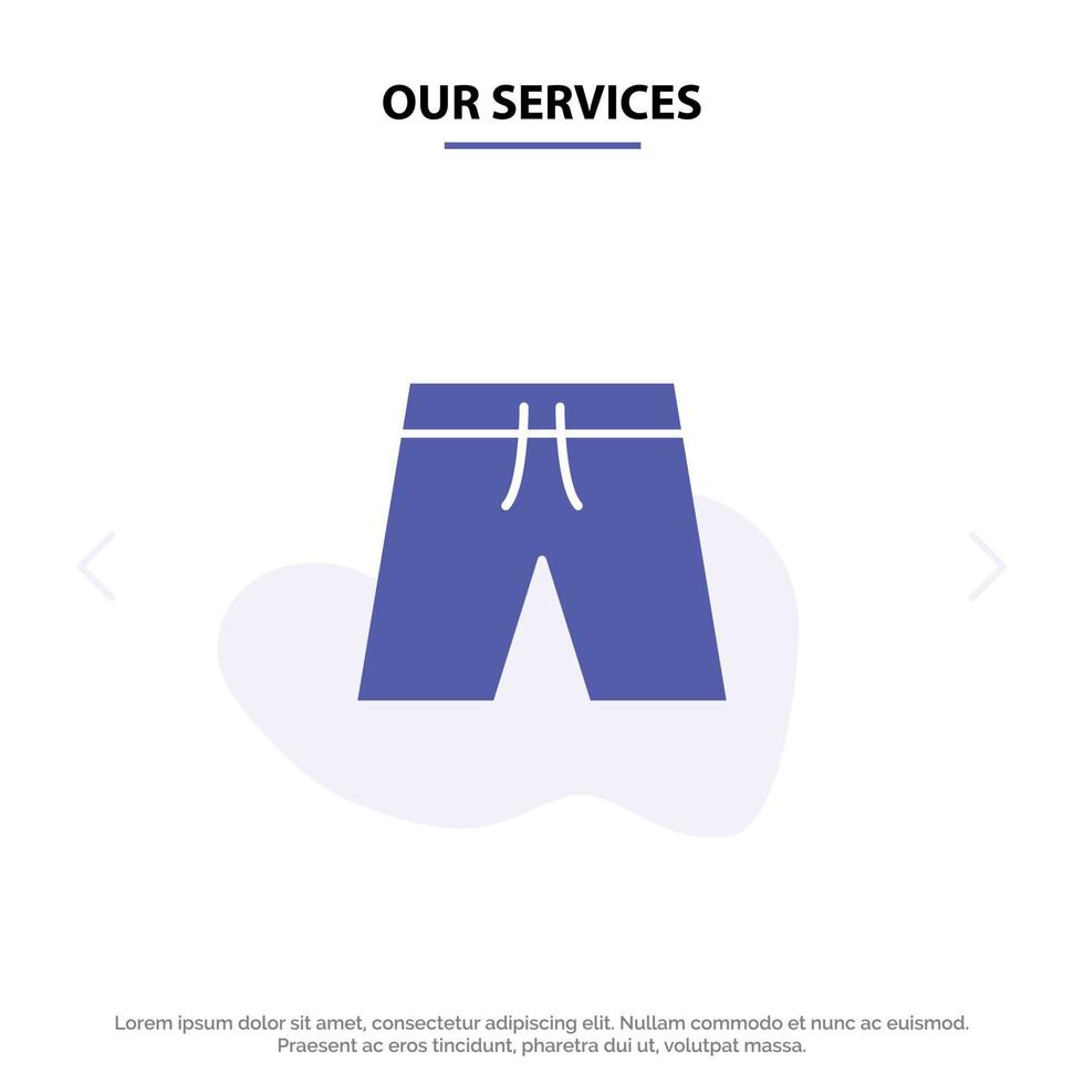 vår tjänster strand Kläder kort shorts fast glyf ikon webb kort mall vektor