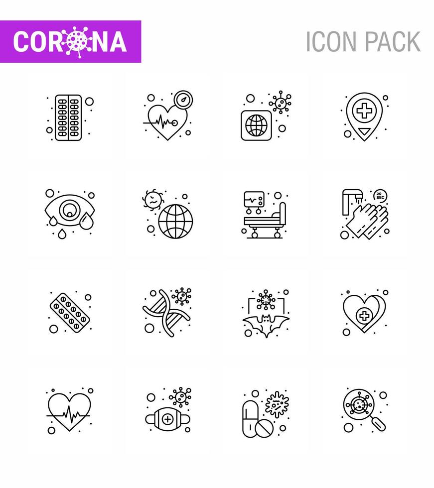 Corona-Virus 2019- und 2020-Epidemie 16-Zeilen-Icon-Pack wie z vektor