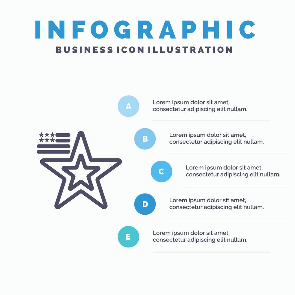 Star amerikanische Flagge Usa Liniensymbol mit 5 Schritten Präsentation Infografiken Hintergrund vektor