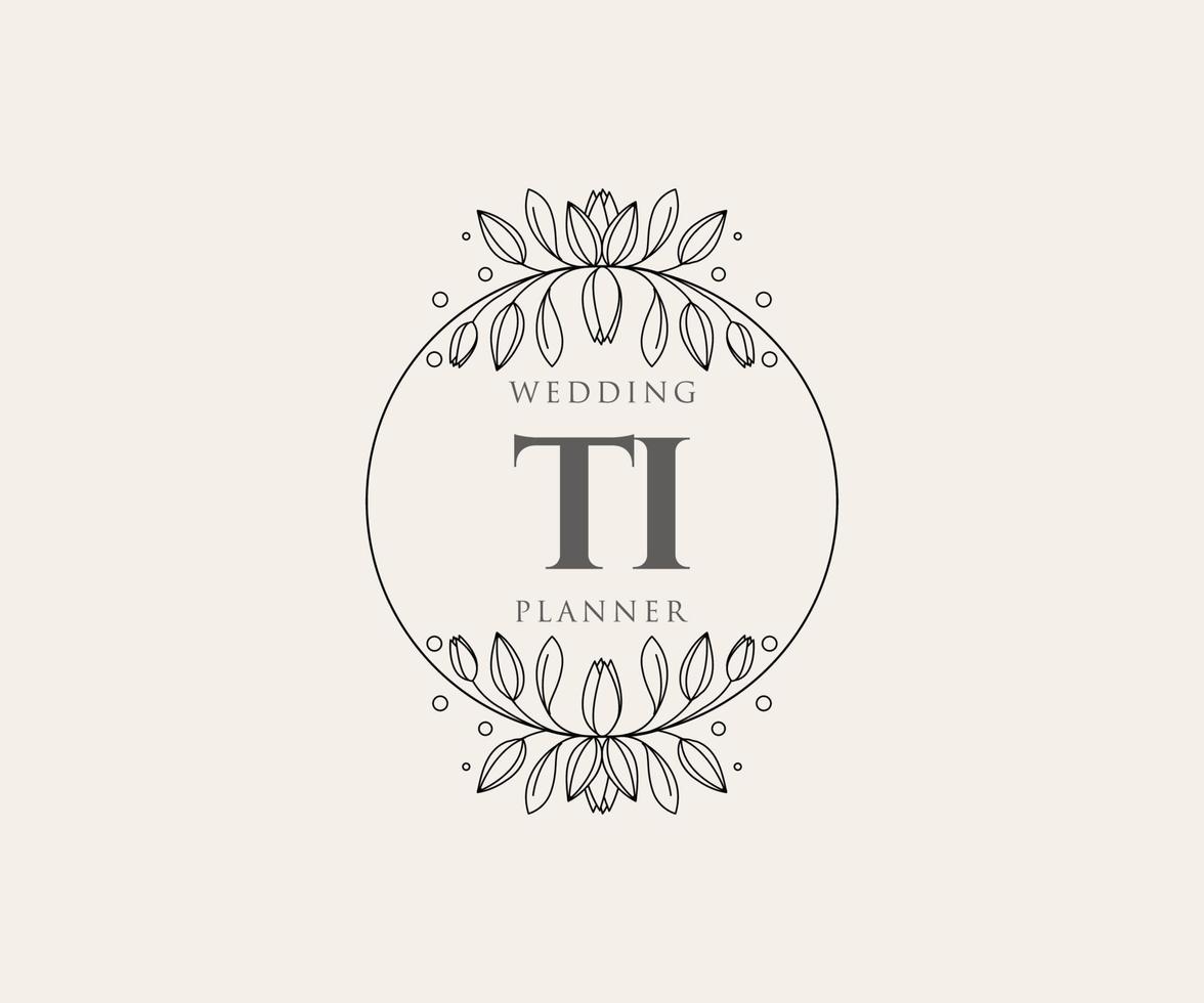 ti initials brief hochzeitsmonogramm logos sammlung, handgezeichnete moderne minimalistische und florale vorlagen für einladungskarten, save the date, elegante identität für restaurant, boutique, café im vektor