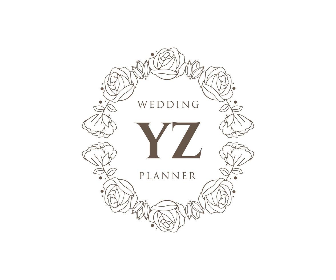 yz initialer brev bröllop monogram logotyper samling, hand dragen modern minimalistisk och blommig mallar för inbjudan kort, spara de datum, elegant identitet för restaurang, boutique, Kafé i vektor