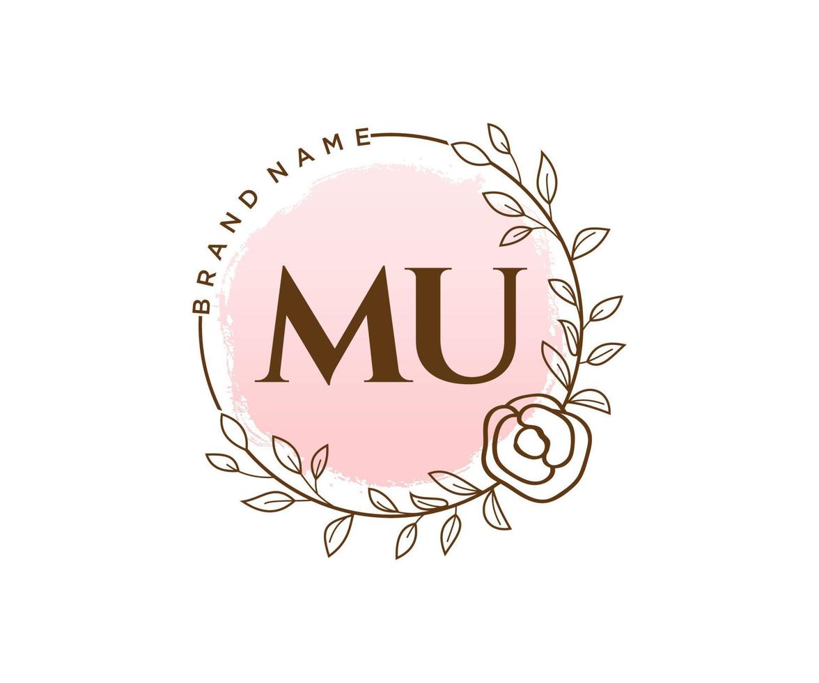 anfängliches mu feminines Logo. verwendbar für Natur-, Salon-, Spa-, Kosmetik- und Schönheitslogos. flaches Vektor-Logo-Design-Vorlagenelement. vektor